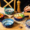 Bowls Household Single Handle Ceramic Bakeware Plate Soup Salad Bowl Microwave Oven Baking Tray Underglaze Kitchen Tableware