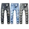 Męskie dżinsy Ultra cienkie, dopasowane dżinsowe spodnie do męskich spodni nostalgiczna rozdarta marka dżinsy modne proste męskie żebrakowe żebrak męski jasnoniebieski J240328