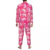 Ubranie domowe plemienne kwieciste słonia Słoni Zestawy Pink Pink Animal Print Kawaii Sleepwear Men Długie rękawy Vintage Sypialnia Dwukierunkowa odzież nocna