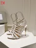 Lyxdesigner Tom TF Mimosa Citron Ankle Strap High Heel Sandal Pumps Ankle-rem thong Sandaler Slip på tofflor Skor med låda