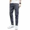 fi 2024 New Arrival Gray Denim Slim Designer Men's Jeans for Men Casual Drawstring Spring Autumn Pants Stretch Trouser Q8em#