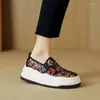 Casual Shoes Krazing Pot Sequined Tyg Applique Natural Leather Thick Bottom Platform Slip On Sneakers Loafers Women Vulkanized