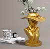 Vases Chapeau européen Femme Tête Portrait Pot de fleurs Résine Accessoires Table basse Sculpture Artisanat Maison Salon Figurines Décoration