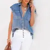 Casual denim camisa feminina verão manga curta único breasted solto jean blusas vintage harajuku chique topos senhora do escritório túnicas 240328