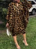 Casual Dresses Summer Vestidos VONDA Bohemian Women Midi Dress 2024 Sexy Leopard Printed Pleated Robe Loose O Neck Long Sleeve