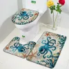 Tappetini Tartaruga marina Set tappetini da bagno Stelle marine Alghe marine Pesci Animali dell'oceano Mappa nautica vintage Tappeto Arredamento bagno Tappeti antiscivolo Coperchio WC