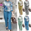 fi Vrouwen Losse Print Set Vrouwelijke Cott Linnen Outfits Commuter Elegante O-hals Lg Mouw Tops Shirt En Rechte Broek Pak i9iI #