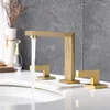 Bathroom Sink Faucets MTTUZK 59# Brass Deck Mounted Brushed Gold 3 Hole Basin Faucet Black And Cold Water Double Handle Washbasin Mixer Tap