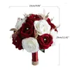 Flores decorativas casamento romântico buquê de flores artificial branco e vinho vermelho rosa pogal adereços para noiva buquês de noiva