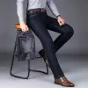 2024 Vinter nya herrfleece varma jeans klassiska stil busin casual förtjockas regelbunden passform denim byxor svartblå varumärke byxor e1he#