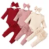 3 pièces bébé fille tenue ensemble né enfant en bas âge enfants vêtements filles dentelle volants coton body pantalon bandeau 240314