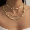 JShine Punk Layered Link Flat Round Snake Chain Necklace Women Gold Silver Color Choker Curb Chunky Men Jewelry Chokers290f