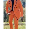 Oranje Mannen Pakken 2 Stuks Zwart Trimmen Piekte Revers Kostuum Homme Bruiloft Bruidegom Tailored Made Blazer Sets S8cu #