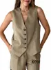 kondala Office Lady Brown 2 Piece Blazer Women Sets Fi 2024 Retro Commuter Linen Vest Blazer Women+High Waist Shorts Suits O0xL#