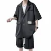 summer Male Casual Suit Jackets Blazer Set Streetwear Stylish Korean 2 Pieces Sets with Shorts 2024 Streetwear Overcoat & Shorts W7sL#