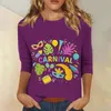 Women's T Shirts Fashion Casual 3/4 Sleeve Mardi Gras Carnival Themed Costume Party Mask Print Stand Collar Pullover Top Women