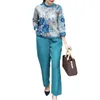 Women's Two Piece Pants Breathable Women Suit Floral Print T-shirt Set With Three Quarter Sleeves Loose Fit Wide Legs Stylish For Fall