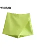 Willshela Femmes Fi Asymétrique Shorts Jupes Taille Haute Poches Arrière Fermeture À Glissière Latérale Vintage Femme Skort Solide 05hG #