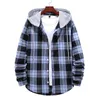 men Plaid Splicing Hoodie Mens Fi Streetwear Classic Flannel Lg Sleeve Hooded Shirts Casual Shirt Men's Sudaderas Hombre S9cS#