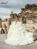 Magnificent Off Shoulder Sleeves Boat Neck Ball Gown Puff Wedding Dress Beading Lace Tiered Ruffled Train princess Bridal Gowns 2024