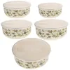 Dinnerware Sets 5 Pcs Enamel Bowl With Lids Kitchen Bowls Storage Salad Large Serving Plastic Mixing