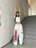 Deeptown Korean Y2K White Sweatpants Women Streetwear Kpop Letter Print Sports Pants Overized Hip Hop Wide Leg Jogging Byxor L1I1#