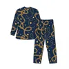 Hemkläder pajamas män gyllene kedja tryck natt sömnkläder digital konst 2 stycken retro set långärmad bekväm överdimensionering