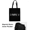 حقيبة I Purple u Print Ladies Thorping Tote Fashion Cotton Cotton Shopper Eco Friendly Retusable Resulable C.vas for Women