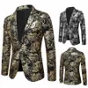 Erkekler Yaldızlı Baskı Blazer Performans Gece Kulübü DJ Şarkıcıları Parlak Blazers LG Slee Sweet Single Butt Floral Suit Ceketler 47SV#