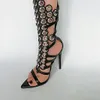 2024 Lederen schapenvacht Gladiator Patent Sandalen Stiletto Hoge hakken Pumps Vrouwen Zomer Peep Open-teen smal Band Zip Zipper Long Boots One Line Metal Grootte 34-43