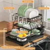 Kitchen Storage Dish Drying Rack 3-Tier Large Bowl Racks Countertop Water Cup Chopsticks Knife Fork Dishes Organizer