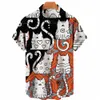2022 Hawaiian Shirt Katze Drucken Abstraktes Muster Kurzarm Lose Übergroße Hemden Männer und Frauen Sommer Strand Casual Shirt Tops N6b8 #