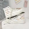 Casual Shoes Ins White Canvas Women Print High Top Sneakers Vulcanize for Student 2024 Autumn Female