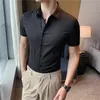 alta elasticità Seaml Camicie da uomo di alta qualità di lusso manica corta camicia con abbottonatura nascosta da uomo Busin Slim Social Dr Shirt L6SV #