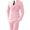 Slim Fit Men Suits 2 Pieces Jacket+Pants New Fi Pink High Quality Peak Lapel Double Breasted Male Set B3lt#