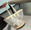 Designer Beach Tote Mesh Shoulder Women Shoppingväska tryckt brev transparent axel strand bärbar miljöväska