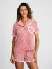 Home Kleding Dames 2-delige pyjamaset Leuke geruite geruite gestreepte korte mouw button-down shirt Lounge shorts Bijpassende pyjama nachtkleding