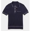 Polos masculinos homens 2024 primavera verão lapela manga curta camisa polo xadrez de malha retalhos roupas masculinas topos casuais