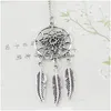 Pendant Necklaces Fashion Dream Catcher Leaves Necklace Antique Sier Color Alloy Long Chain For Women Girl Jewelry Drop Delivery Penda Dhc08