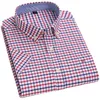 Hommes Oxford manches courtes d'été chemises décontractées poche unique confortable coupe standard boutonné à carreaux rayé chemise en coton 48wj #