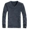 Casual Men Solid Color LG Sleeve V Neck Cott Pullover Slim T-Shirt F0IV#