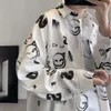 작은 악마 인쇄 긴 슬리브 셔츠 남자 디자인 감각 상단 느슨한 한국 청소년 셔츠 코트