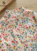 Automne coton chemises femmes col rond mignon fleur imprimé hauts à manches longues poche lâche blouses décontractées printemps T38524JM 240328
