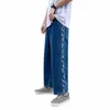 High Street Side Stripe Rasgado Jeans Homens Soltos Reta Calças de Perna Larga Casual Fi Hip Hop Streetwear Pantales Hombre P7lS #