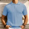 Estate dei nuovi uomini di colore della caramella Maglieria Fi manica corta solido a righe in maglia Polo da uomo Busin Casual Golf lavorato a maglia Top Y4yx #