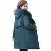 Veste d'hiver épaisse à capuche pour femme, manteau en duvet Lg, coupe cintrée, col de cheveux, vêtements rembourrés en coton, Parkas L62 650g #