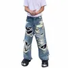 Herren Vibe Style Destroyed Jeans Hosen Fi Hi Street Ripped Oversize Hip Hop Denim Hosen Loose Fit Distred Bottoms S7f6 #