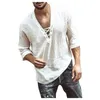 повседневные свободные рубашки с воротником-стойкой, мужская льняная одежда, весенне-летняя одежда для отдыха, однотонные топы с рукавами Lg для мужчин y2vp #