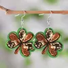 Dangle Earrings Irish Green Leaf Wood LOVE Letter Fringe Leopard Lucky Grass Double Sided St Patrick