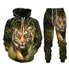 animal Tiger 3D Printed Men's Tracksuit Set Casual Hoodie And Pants 2pcs Sets Autumn Winter Fi Streetwear Man Clothing Suit H1pc#